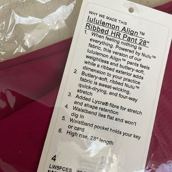 NWT LULULEMON ALIGN RIBBED HIGH RISE PANT 28" WILD BERRY PINK size 4 - Picture 2 of 4